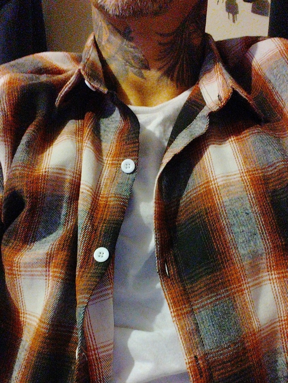 Kenneth Cole Reaction Brown and White Plaid Button-Down Shirt